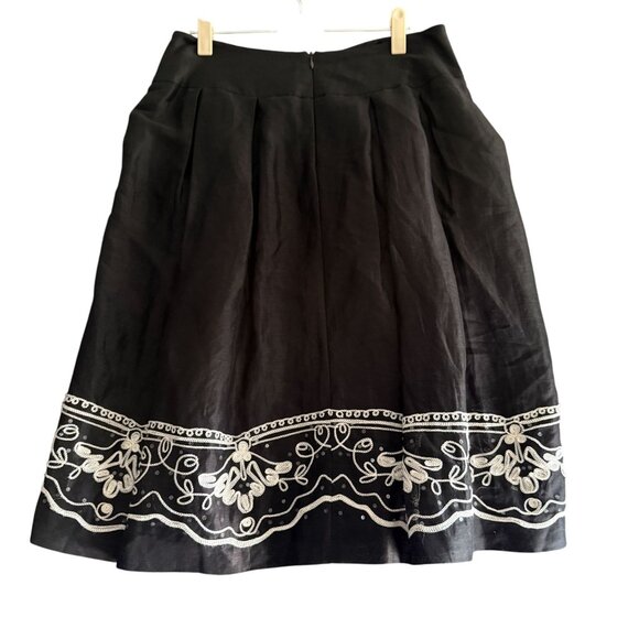 Talbots Linen Silk Floral Embroidered Sequins Pleated Skirt SZ 6 Black White - Picture 6 of 11